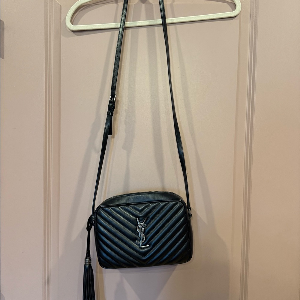 Yves Saint Laurent Black Chevron Crossbody Bag